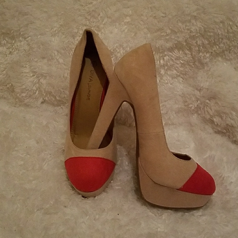 Tan and red heels